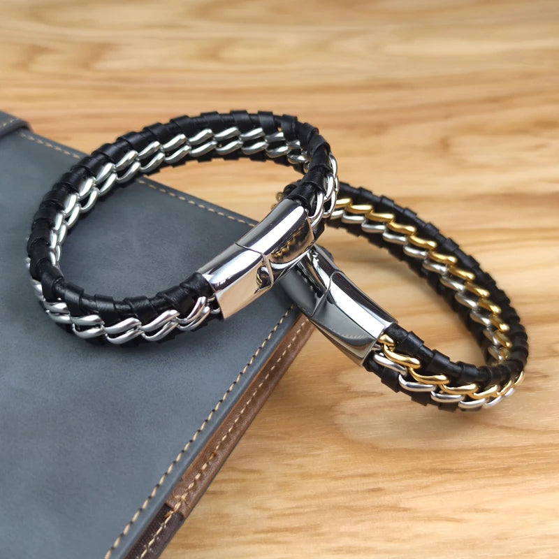 YKRON Genuine Leather Chain Bracelet