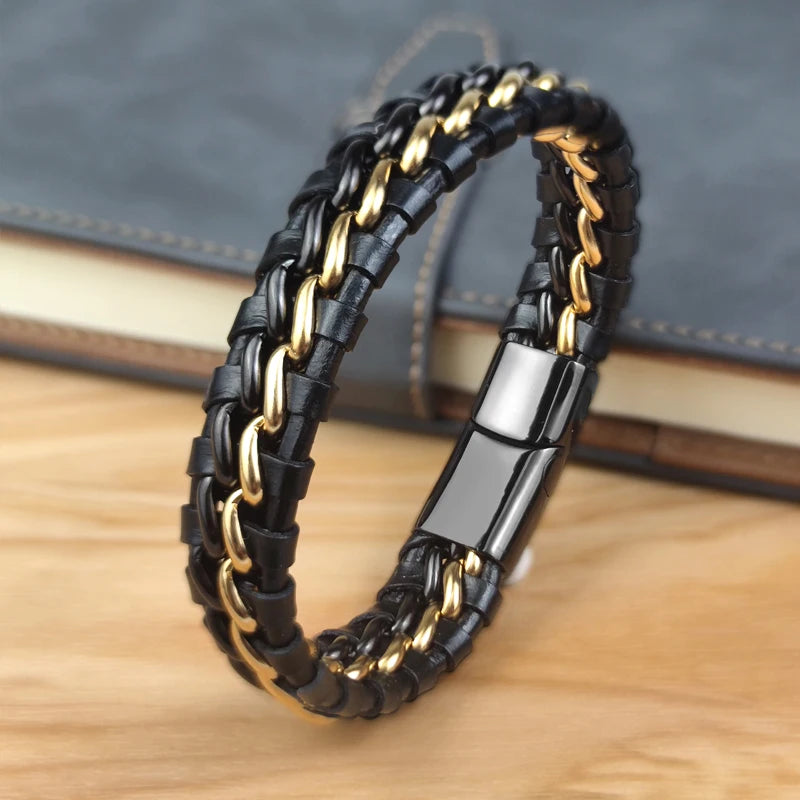 YKRON Genuine Leather Chain Bracelet