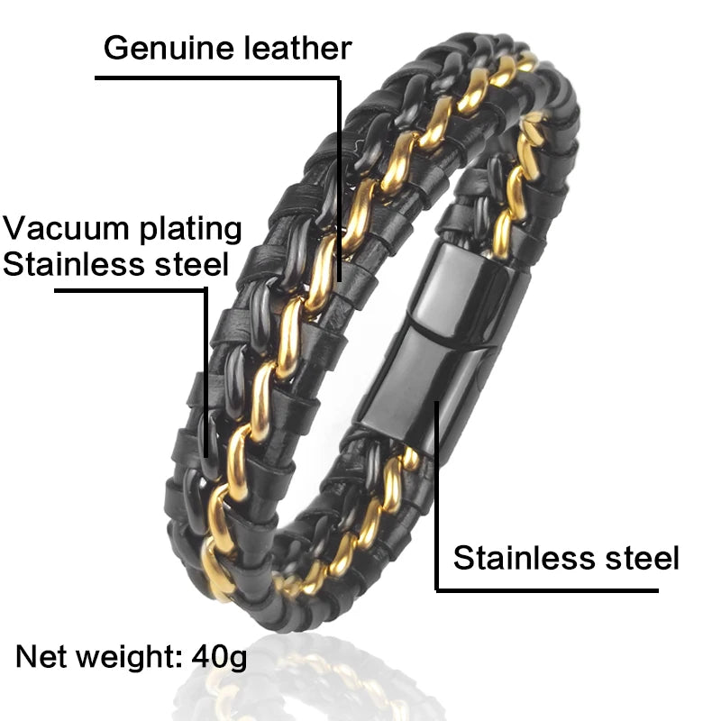 YKRON Genuine Leather Chain Bracelet