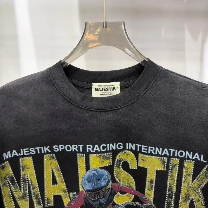YKRON Majestik Rhinestone Print Hip Hop Tee
