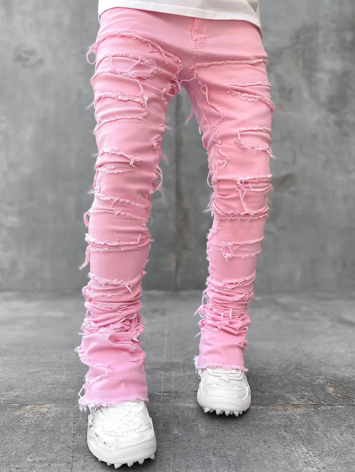YKRON Ripped Stacked Slim Fit Jeans