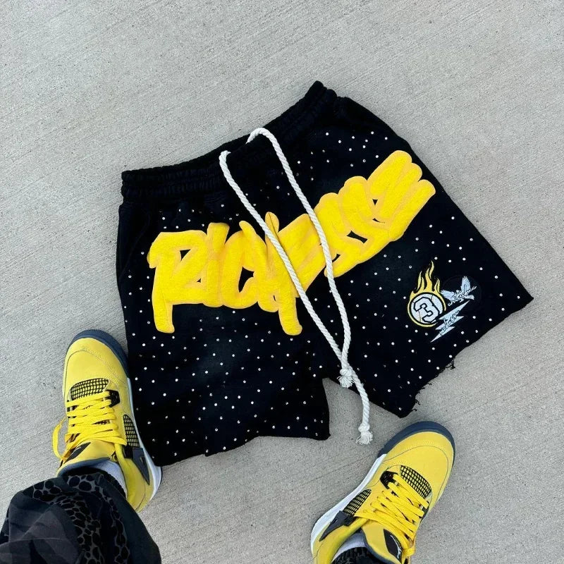 YKRON Y2K Rhinestone Letter Shorts