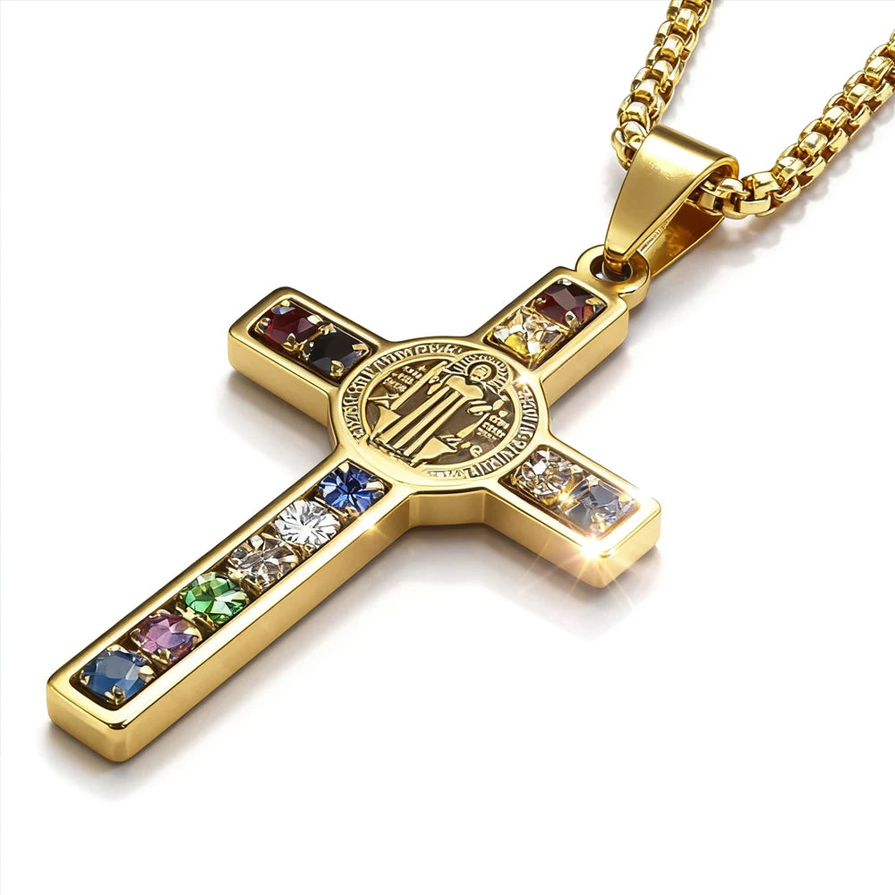 YKRON Saint Benedict Cross Stainless Steel Necklace