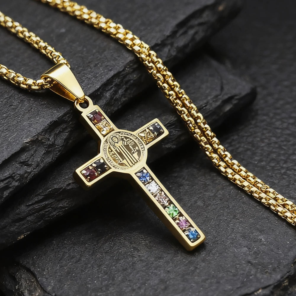 YKRON Saint Benedict Cross Stainless Steel Necklace