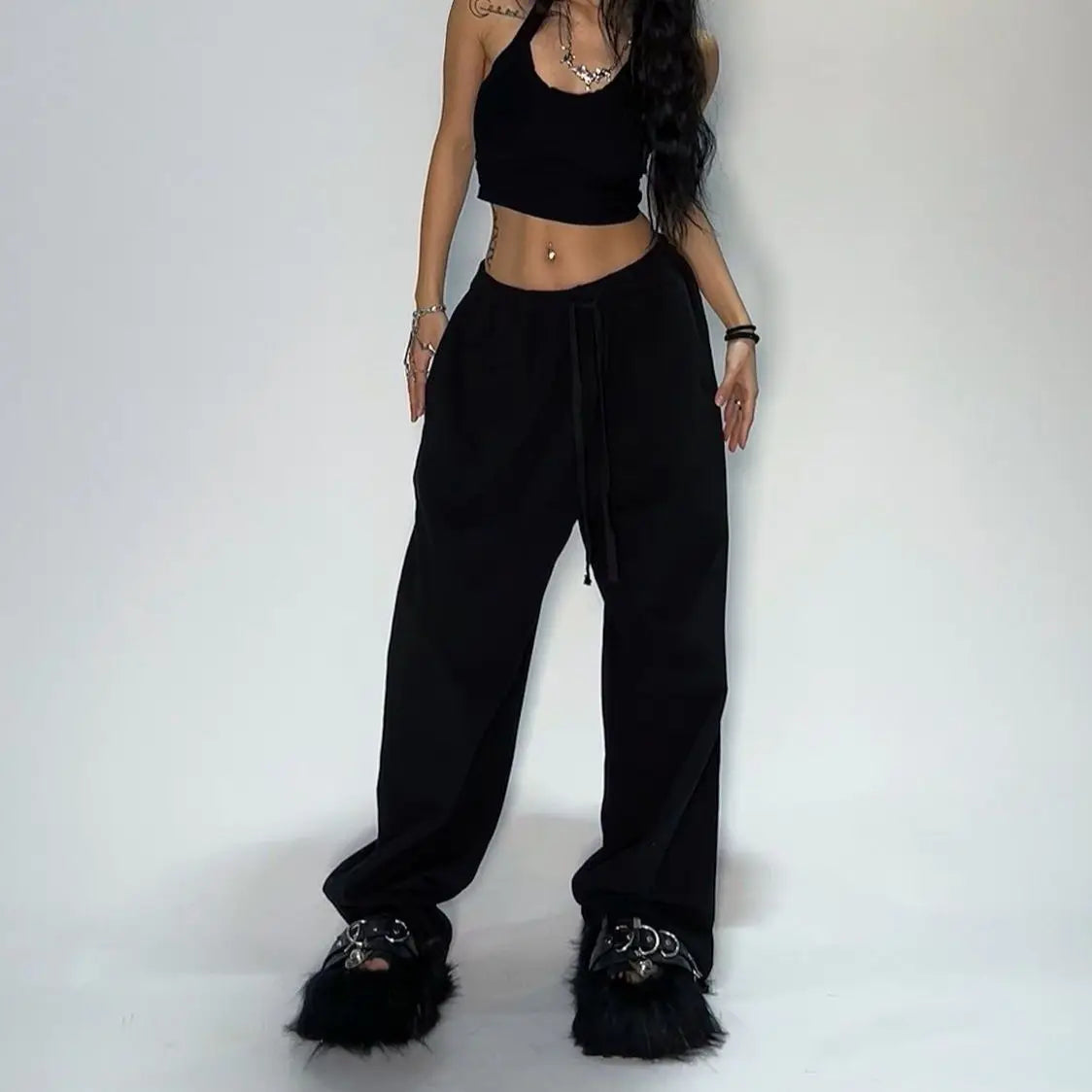 YKRON Y2K Gray Wide Leg Tactical Sweatpants