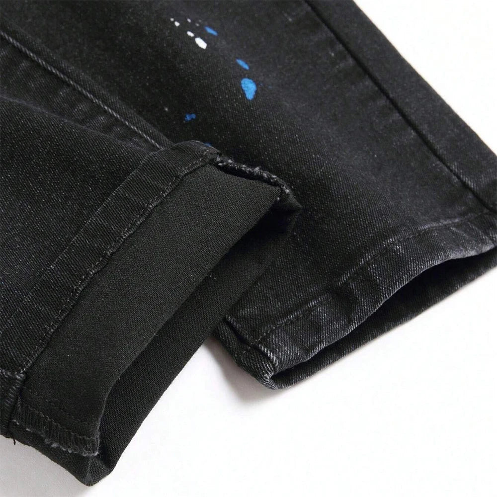 YKRON Y2K Ripped Slim Fit Black Jeans