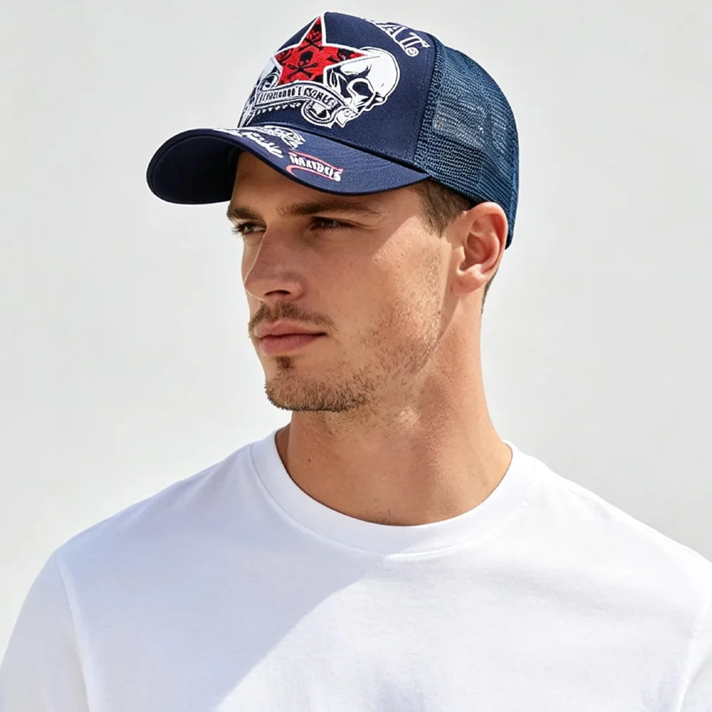 YKRON Punk Skull Crossbones Trucker Cap