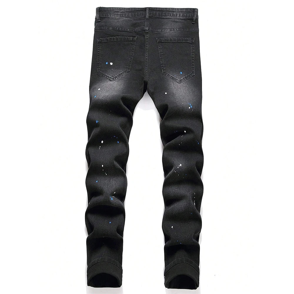 YKRON Y2K Ripped Slim Fit Black Jeans