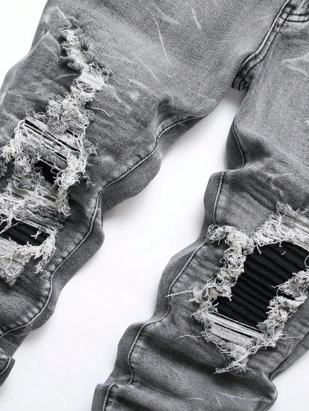 YKRON Streetwear Patchwork Ripped Elastic Jeans