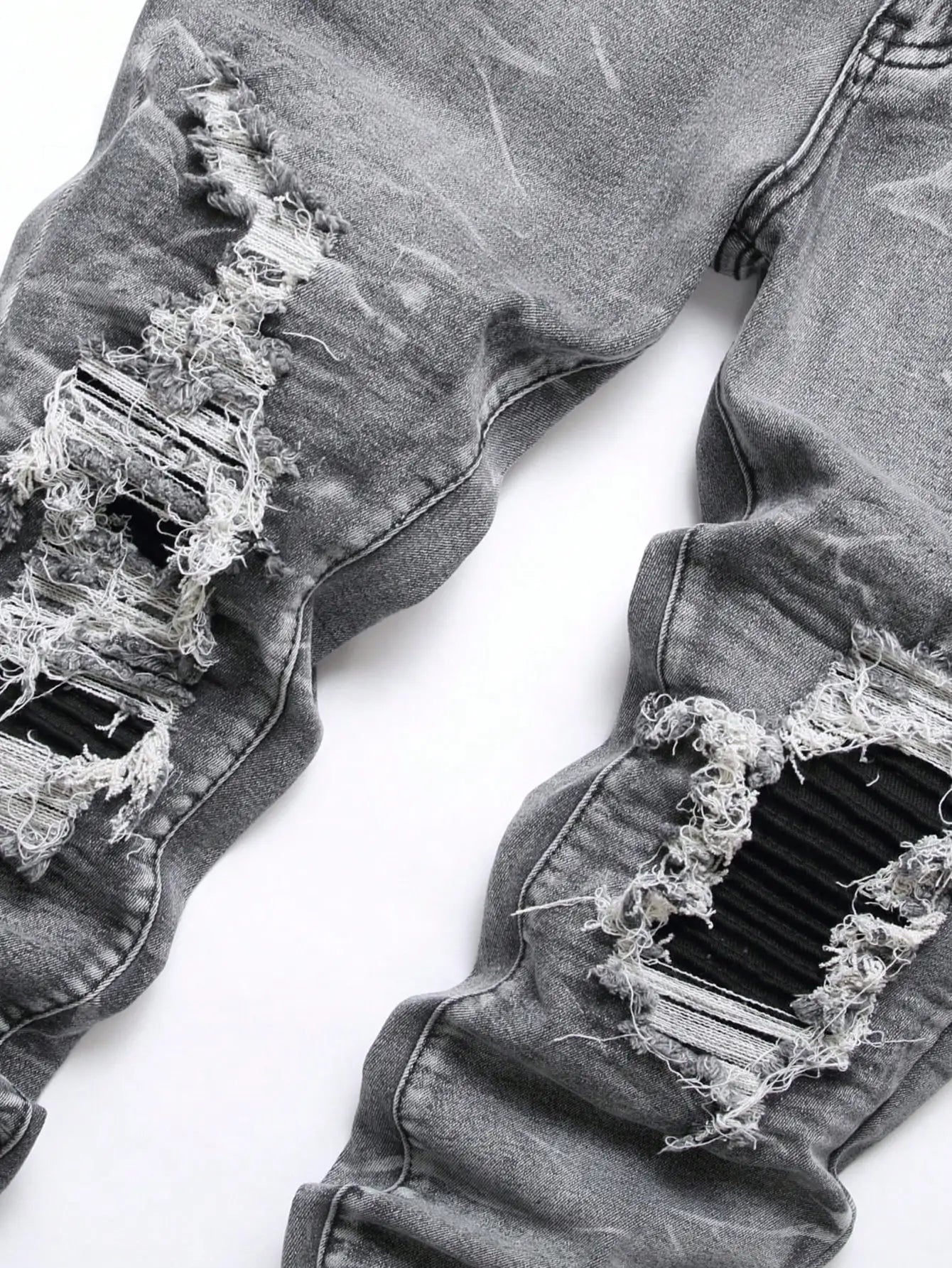 YKRON Streetwear Patchwork Ripped Elastic Jeans