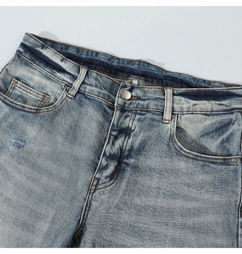 YKRON Retro Light Blue Y2K Hip Hop Jeans