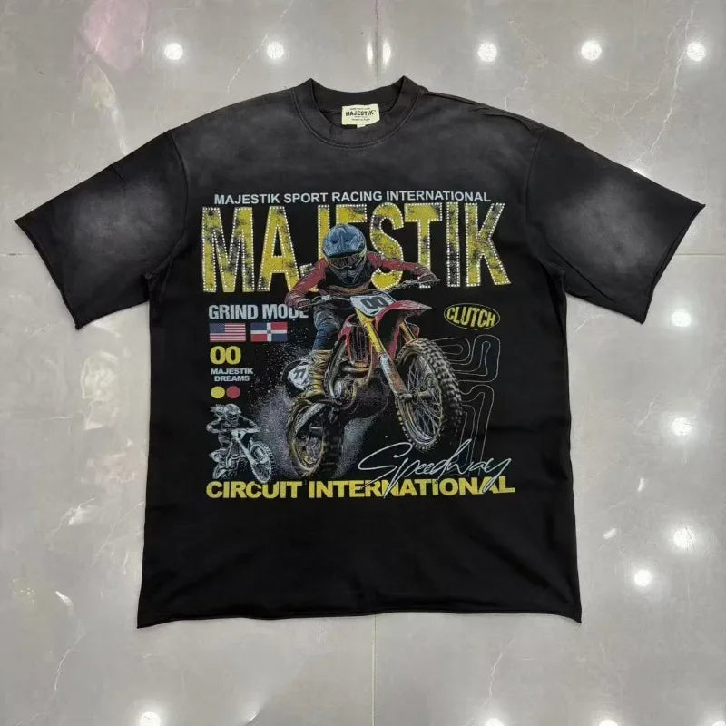 YKRON Majestik Rhinestone Print Hip Hop Tee