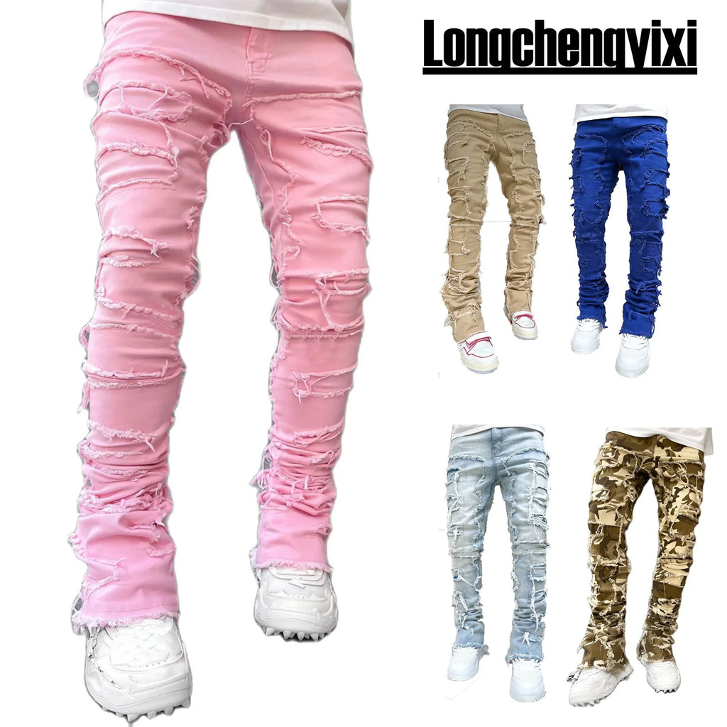 YKRON Ripped Stacked Slim Fit Jeans