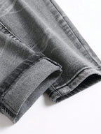 YKRON Streetwear Patchwork Ripped Elastic Jeans