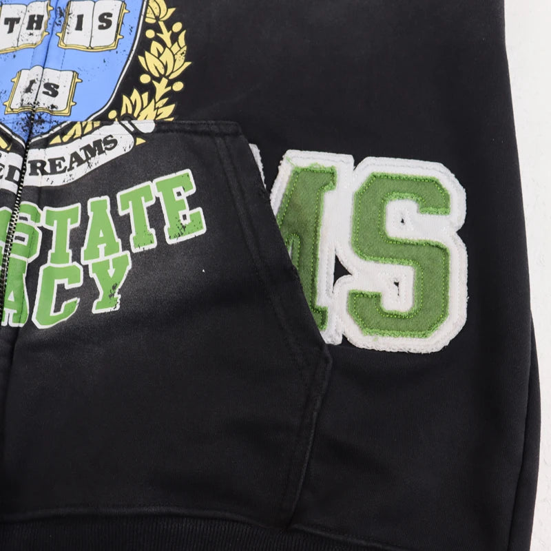 YKRON Vale Retro Embroidery Diamond Zip Hoodie