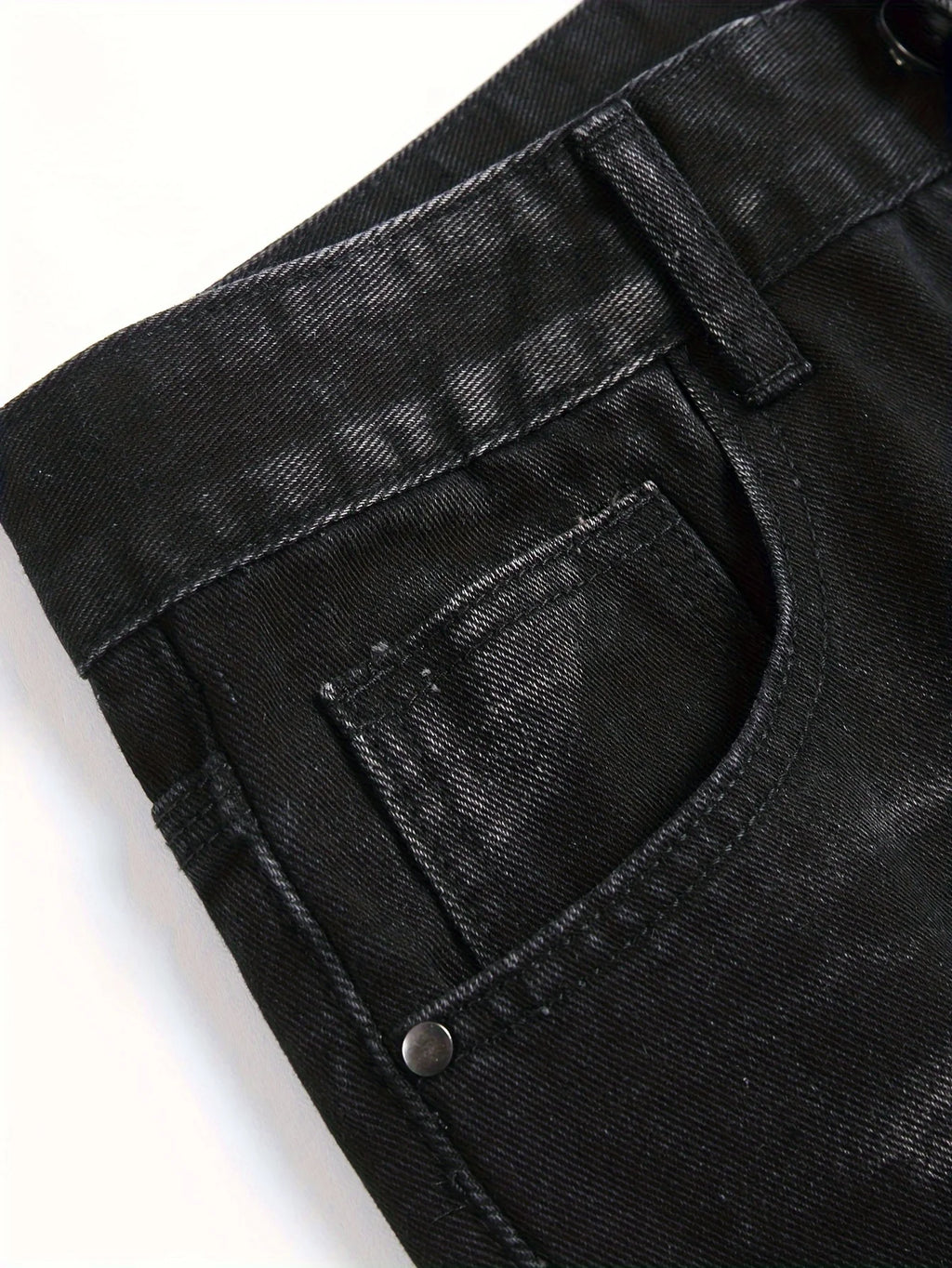 YKRON High Street Ripped Straight Leg Black Jeans