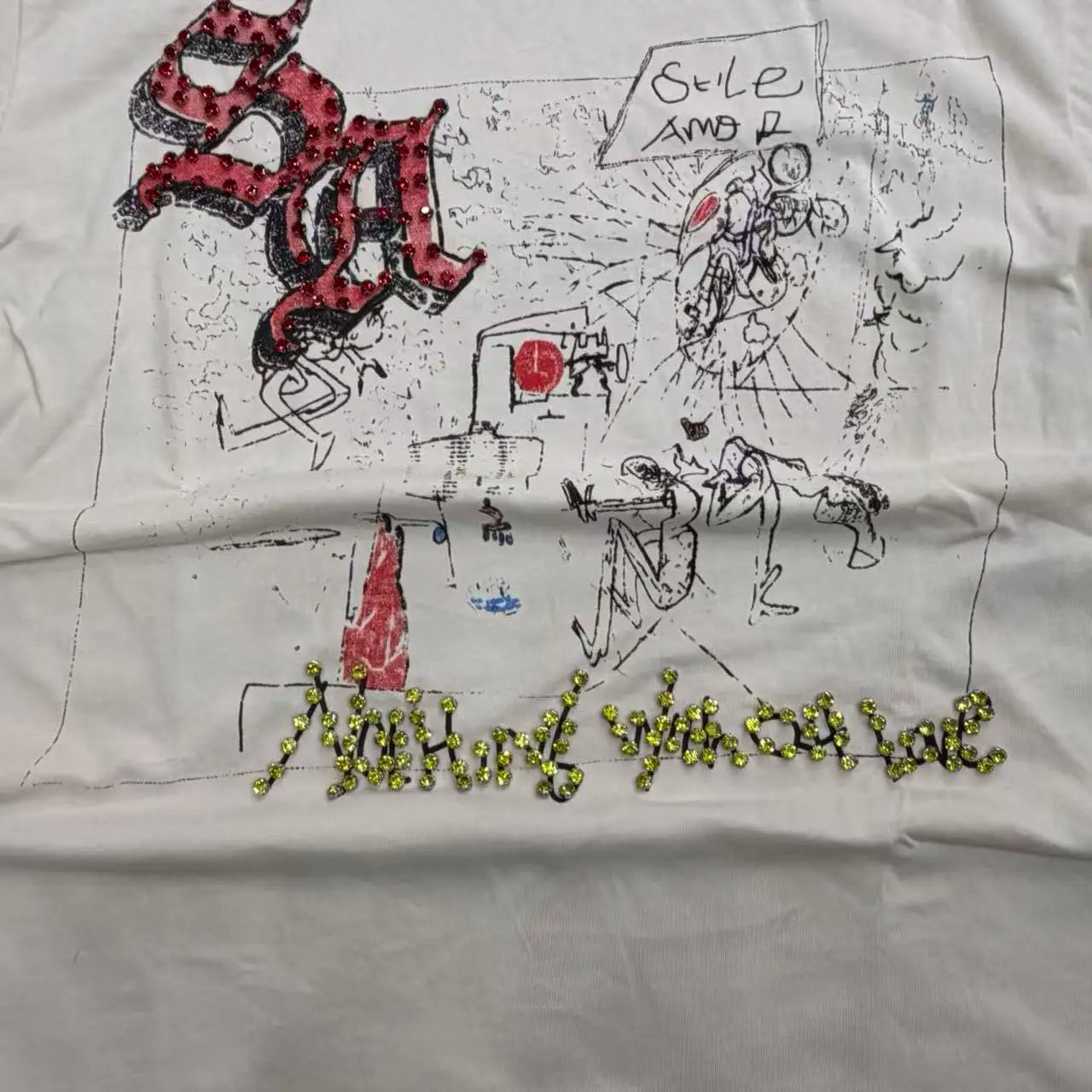 YKRON Shinning Diamond Letter Oversized Tee