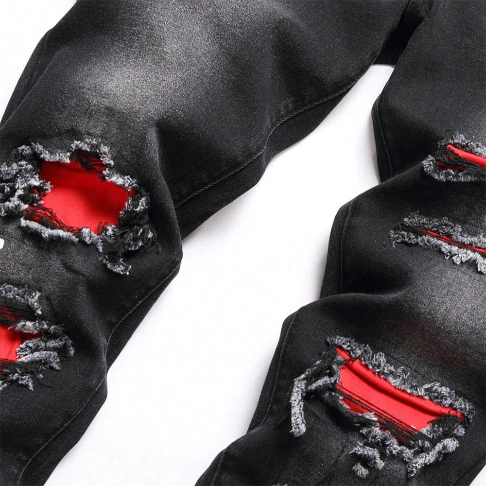YKRON Y2K Ripped Slim Fit Black Jeans