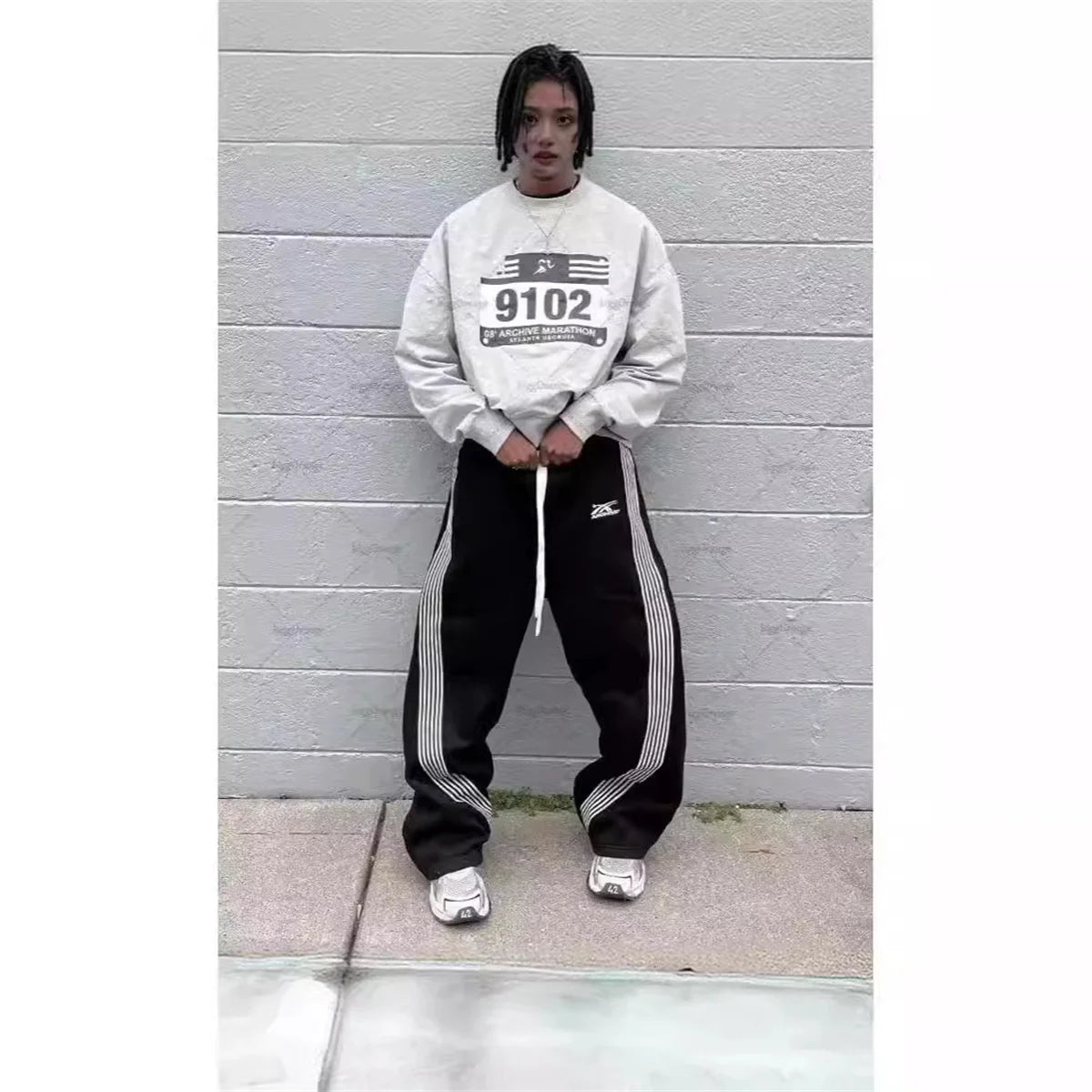 YKRON Y2K Gray Wide Leg Tactical Sweatpants