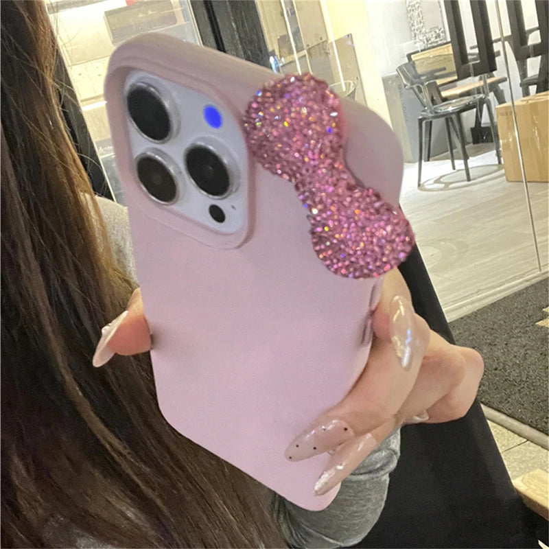 YKRON Rhinestone Bow Leather Phone Case