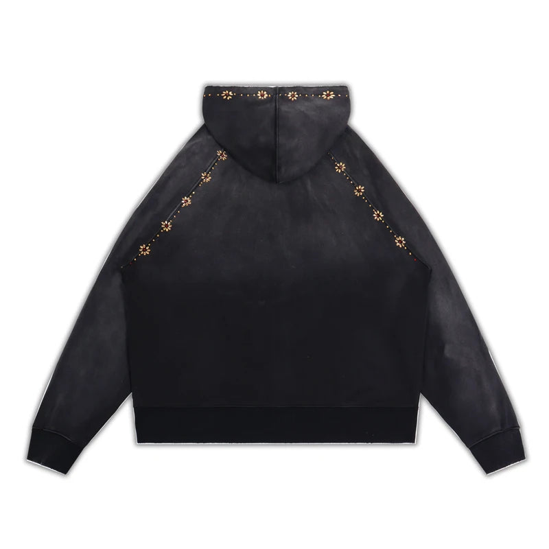 YKRON Vale Retro Embroidery Diamond Zip Hoodie