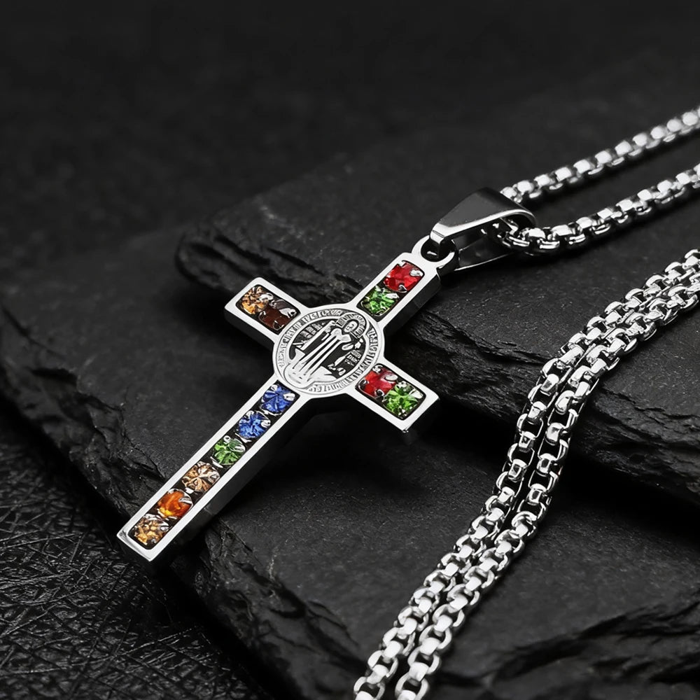 YKRON Saint Benedict Cross Stainless Steel Necklace