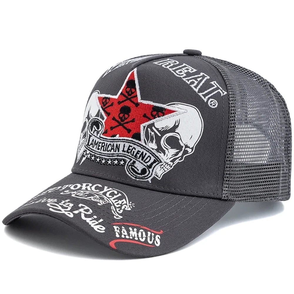 YKRON Punk Skull Crossbones Trucker Cap