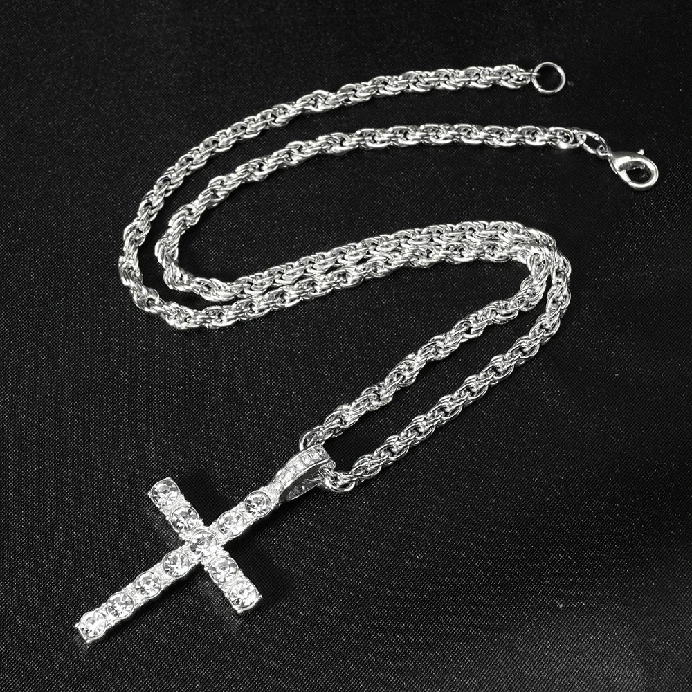 YKRON Iced Out Cross Zircon Tennis Chain Necklace