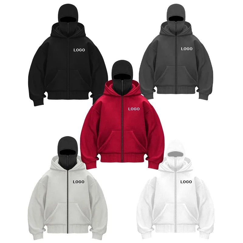 YKRON Double Hood Ninja Mask Zip-Up Hoodie