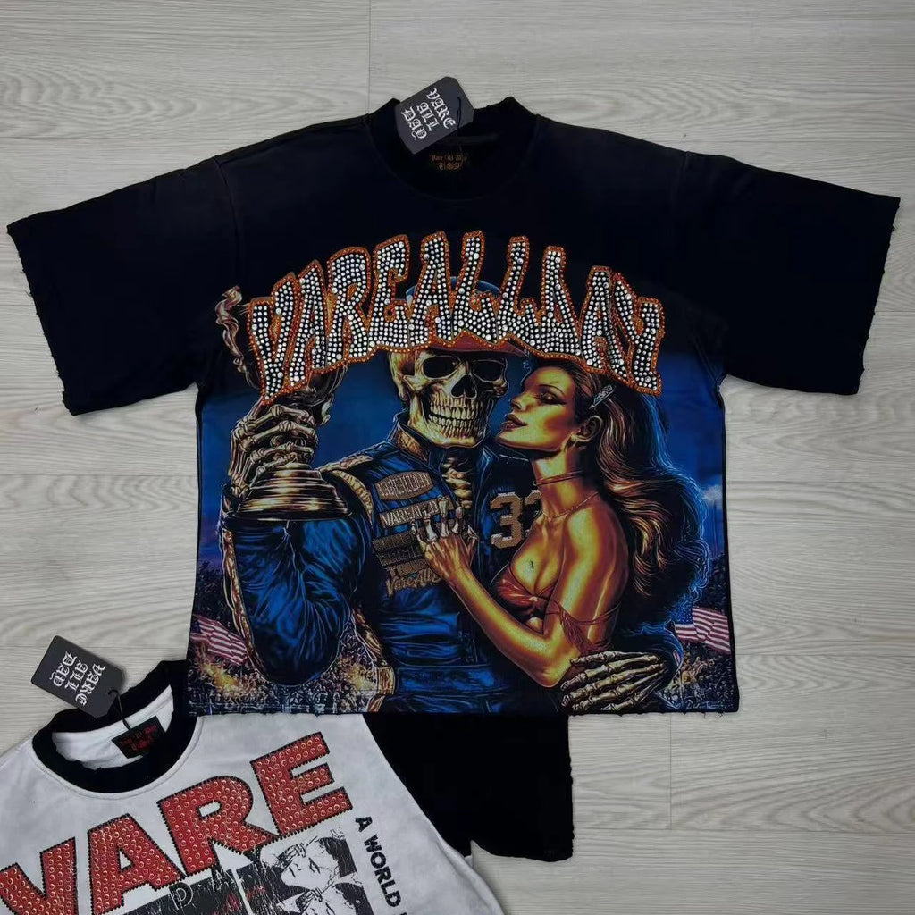 YKRON Rhinestone Diamond Baggy Streetwear Tee