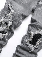 YKRON Streetwear Patchwork Ripped Elastic Jeans