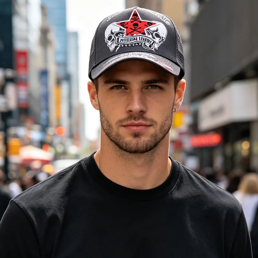 YKRON Punk Skull Crossbones Trucker Cap