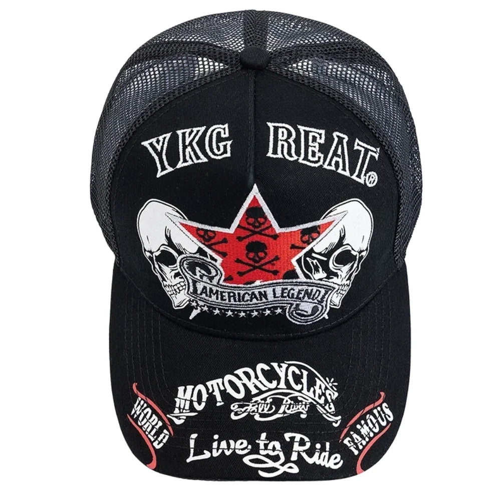 YKRON Punk Skull Crossbones Trucker Cap