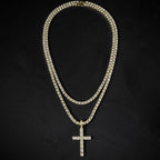 YKRON Iced Out Cross Zircon Tennis Chain Necklace