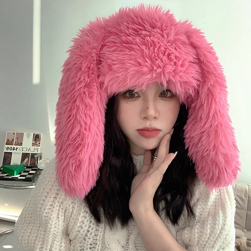 YKRON Y2K Rabbit Ears Plush Beanie