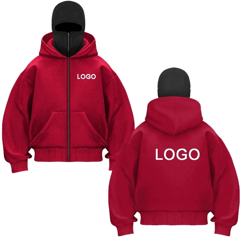 YKRON Double Hood Ninja Mask Zip-Up Hoodie