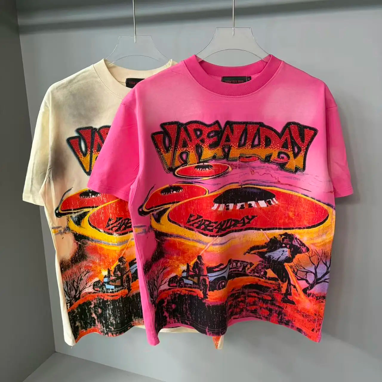 YKRON Rhinestone Letter Hip Hop Oversized Tee