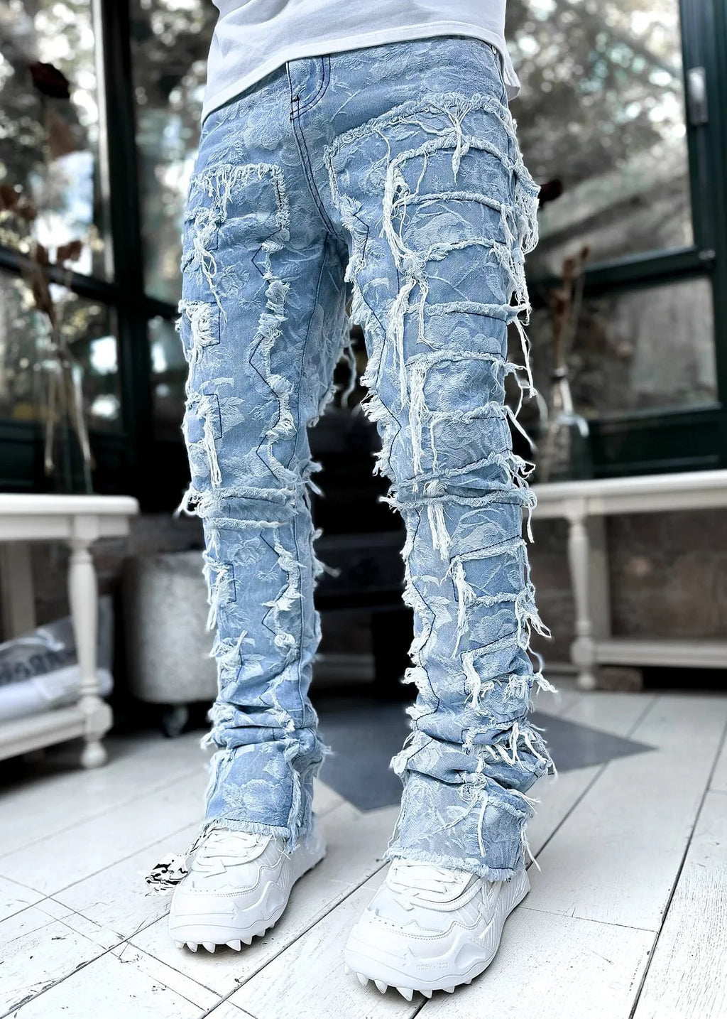 YKRON Ripped Stacked Slim Fit Jeans