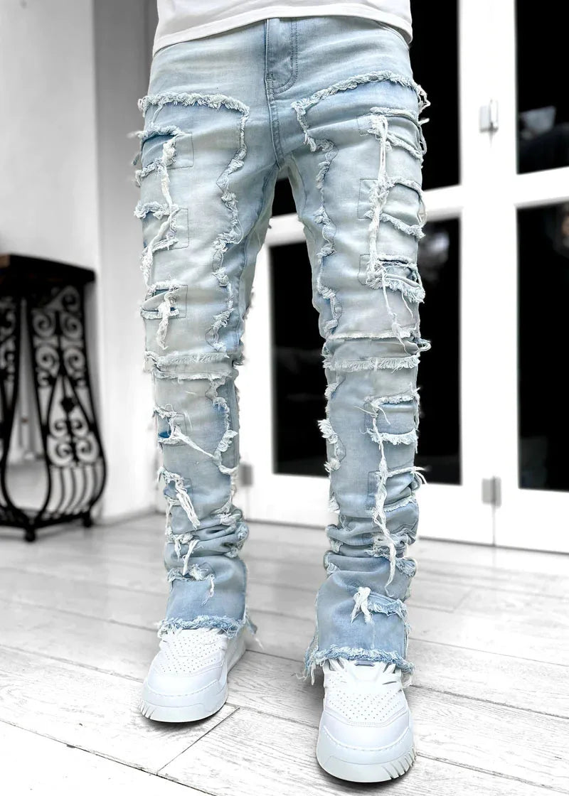 YKRON Ripped Stacked Slim Fit Jeans