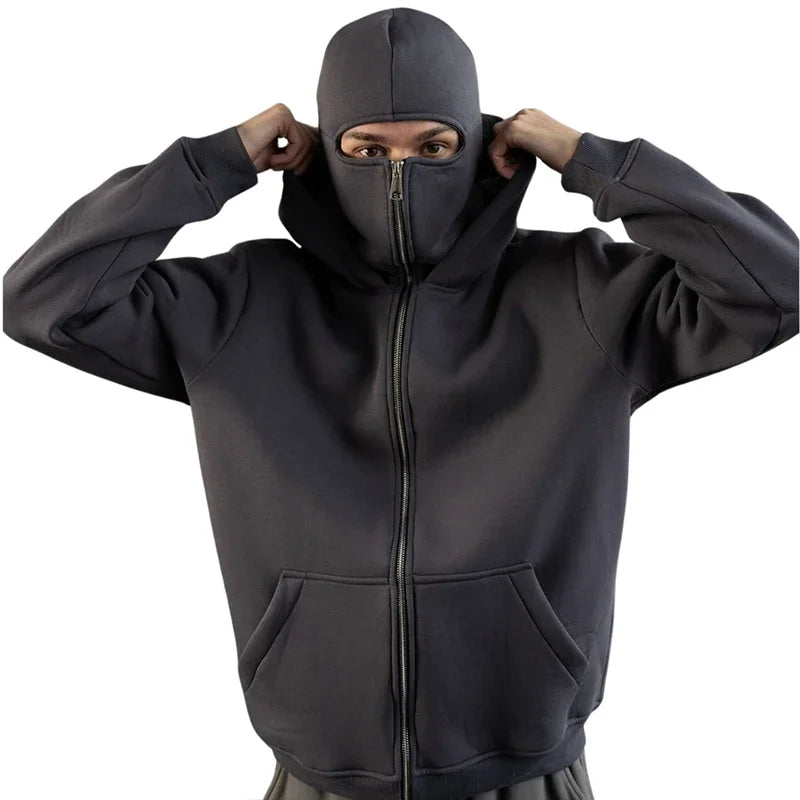 YKRON Double Hood Ninja Mask Zip-Up Hoodie