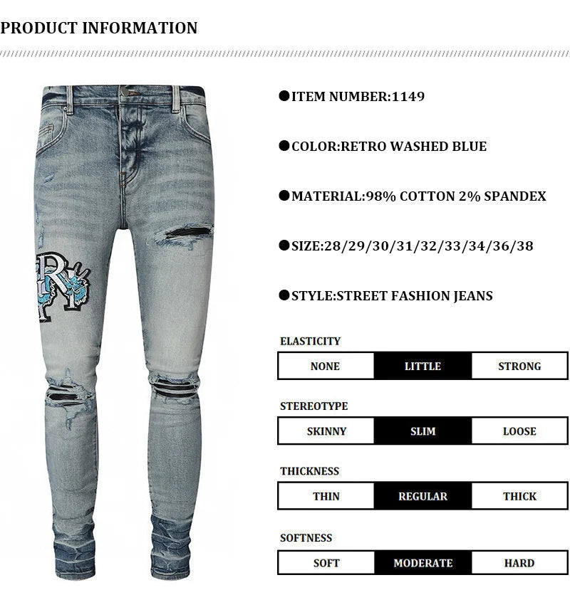 YKRON Retro Light Blue Y2K Hip Hop Jeans