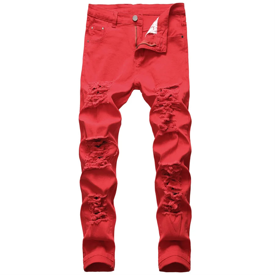 YKRON Y2K Distressed Red Hip Hop Jeans