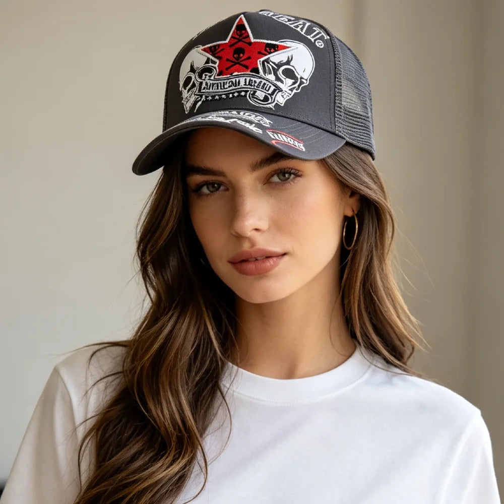 YKRON Punk Skull Crossbones Trucker Cap