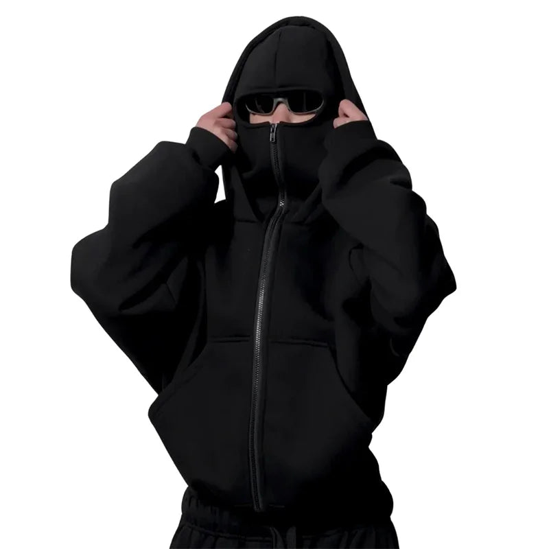 YKRON Double Hood Ninja Mask Zip-Up Hoodie