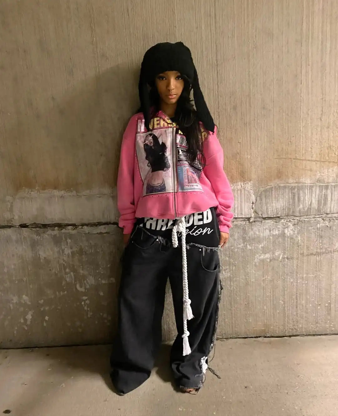 YKRON Y2K Gothic Print Loose Hoodie