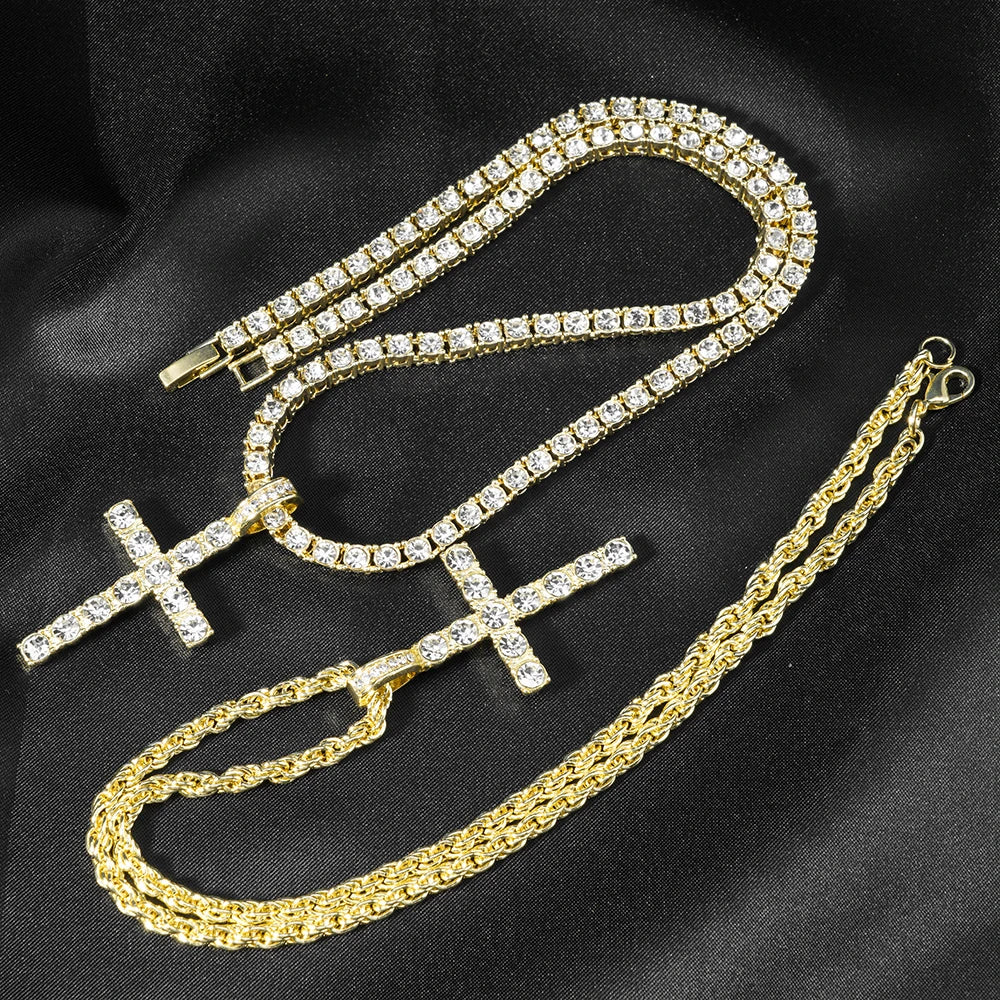 YKRON Iced Out Cross Zircon Tennis Chain Necklace