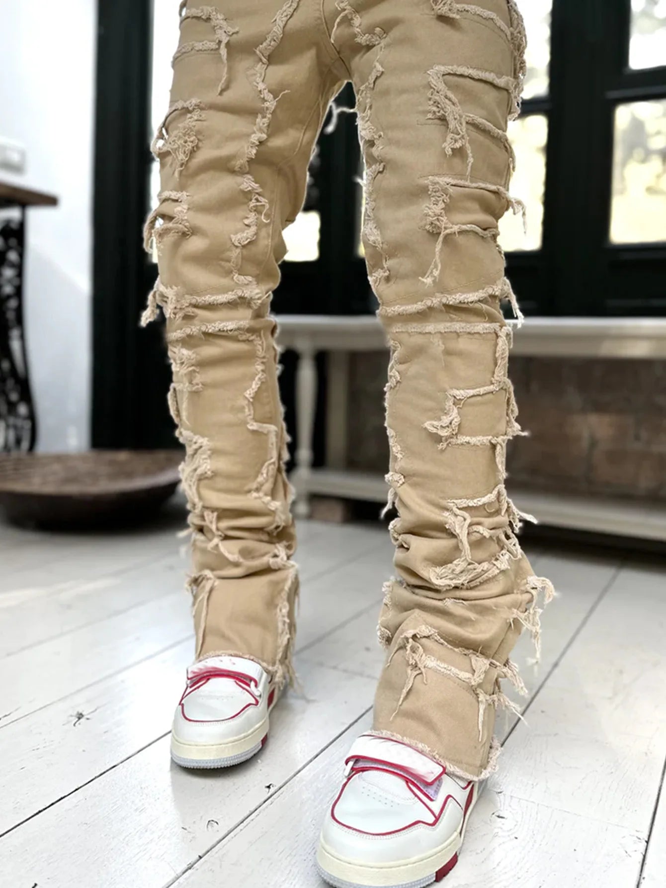 YKRON Ripped Stacked Slim Fit Jeans