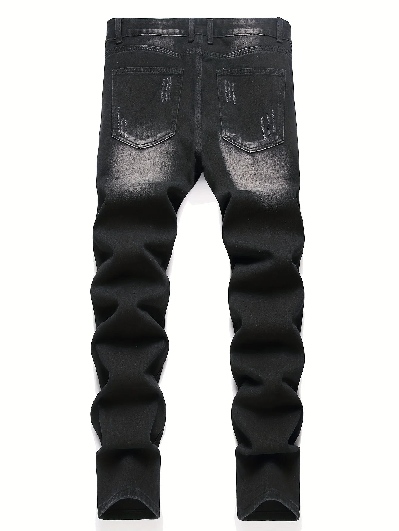 YKRON High Street Ripped Straight Leg Black Jeans