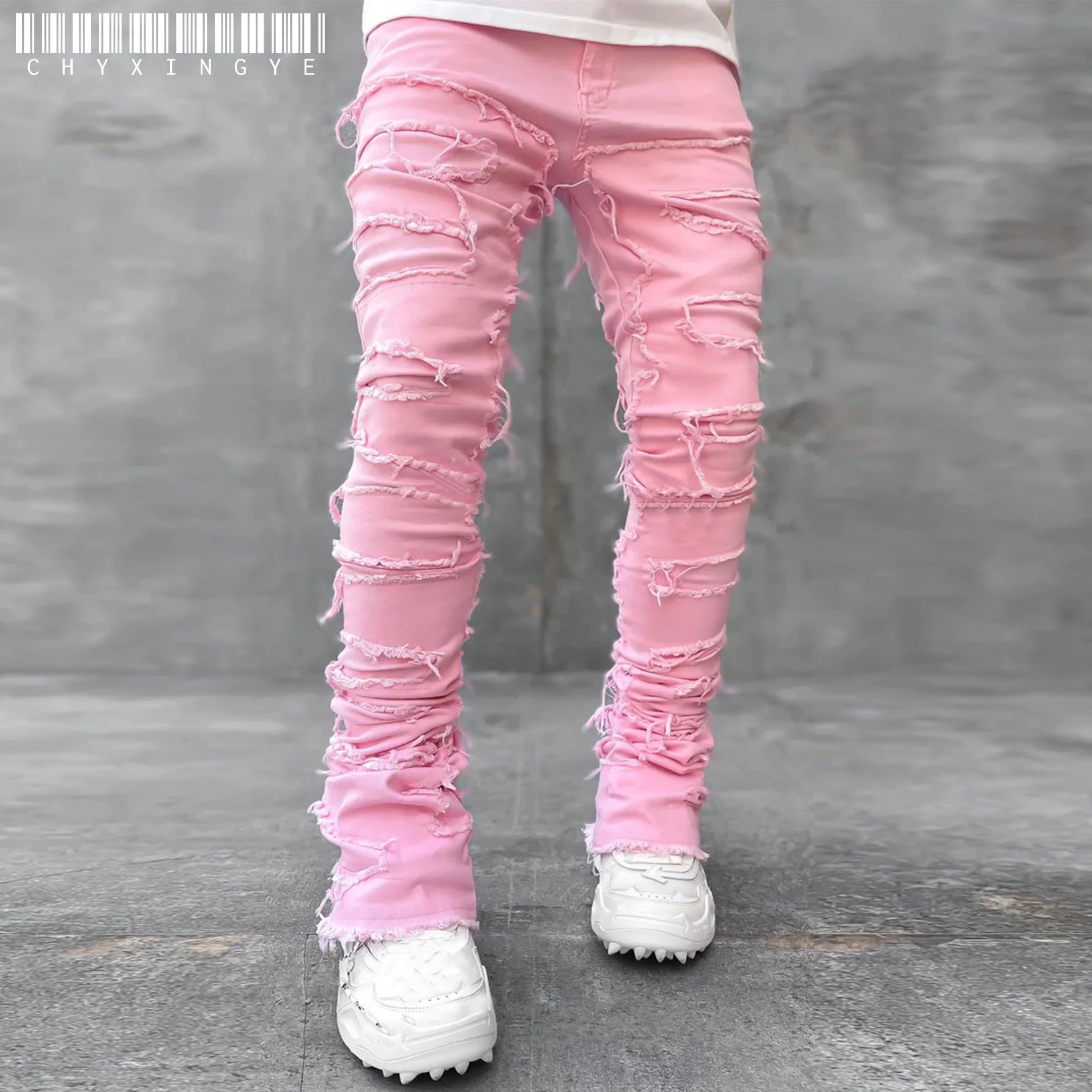 YKRON Ripped Stacked Slim Fit Jeans