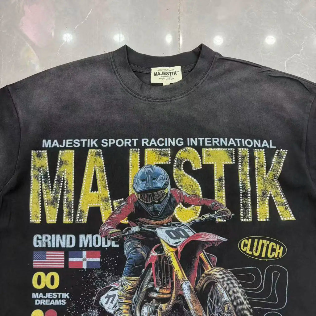 YKRON Majestik Rhinestone Print Hip Hop Tee